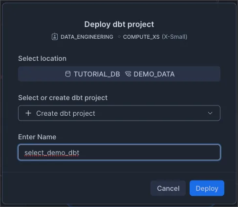deploy a dbt project in Snowflake from Workspaces