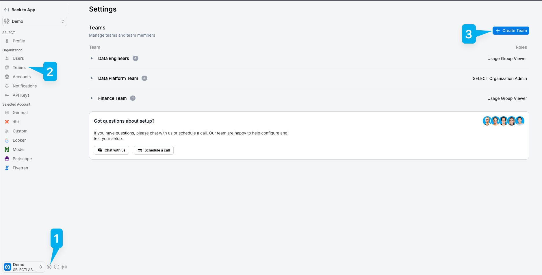 Creating a Team in the SELECT app