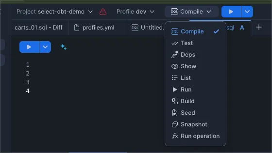 Run dbt commands in Snowflake Workspaces
