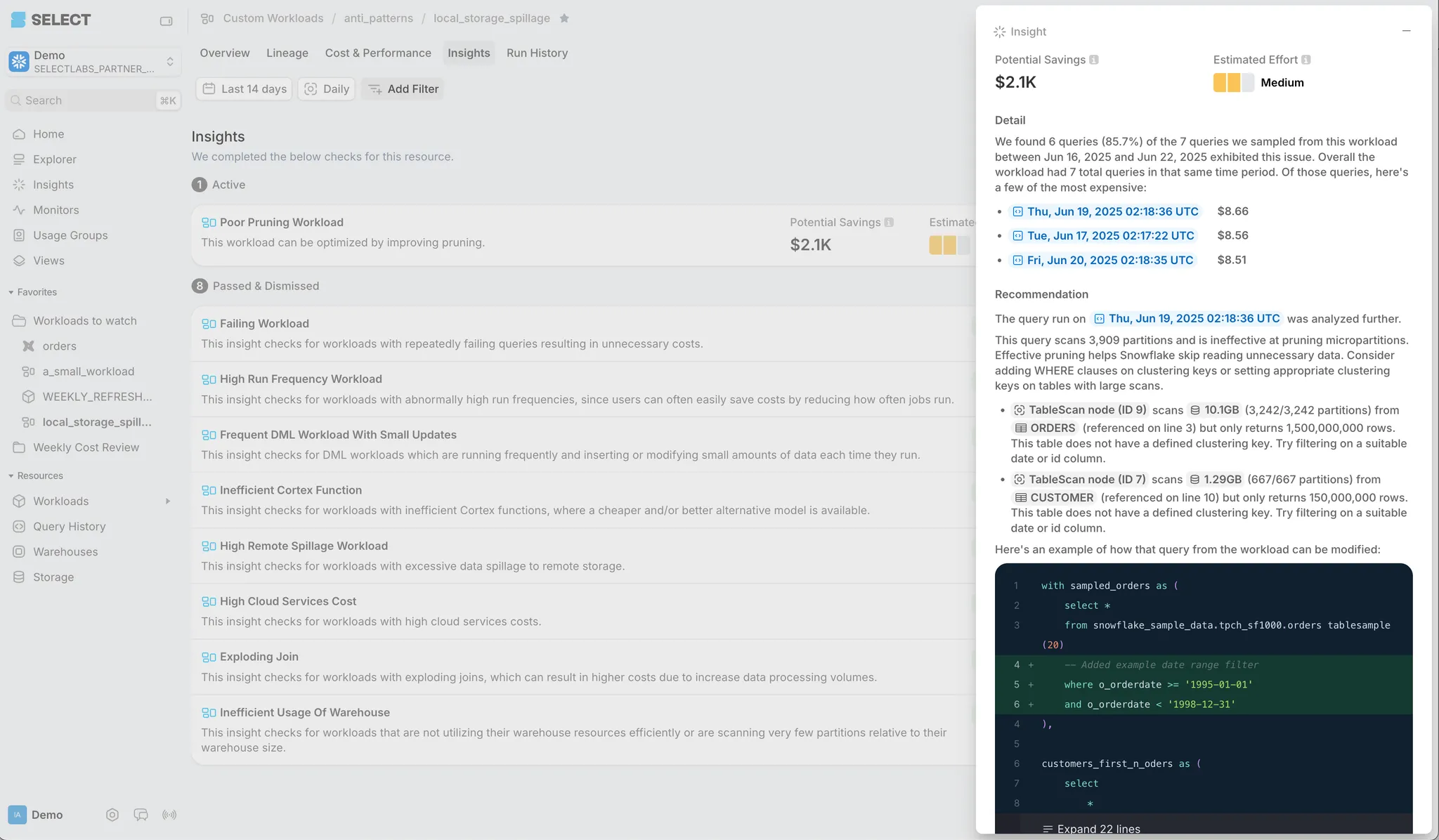 SELECT will suggest how to re-write your Snowflake queries