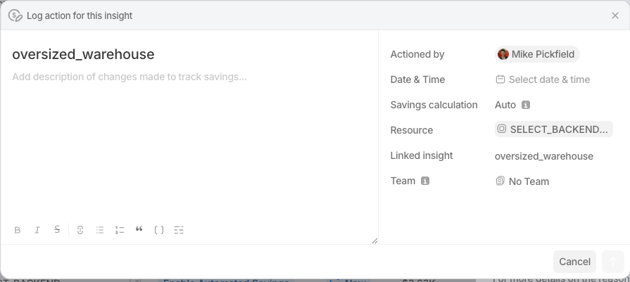 Some fields will be locked, such as resource related to the insight