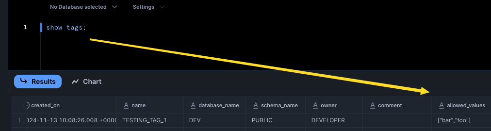 show tags command in Snowflake