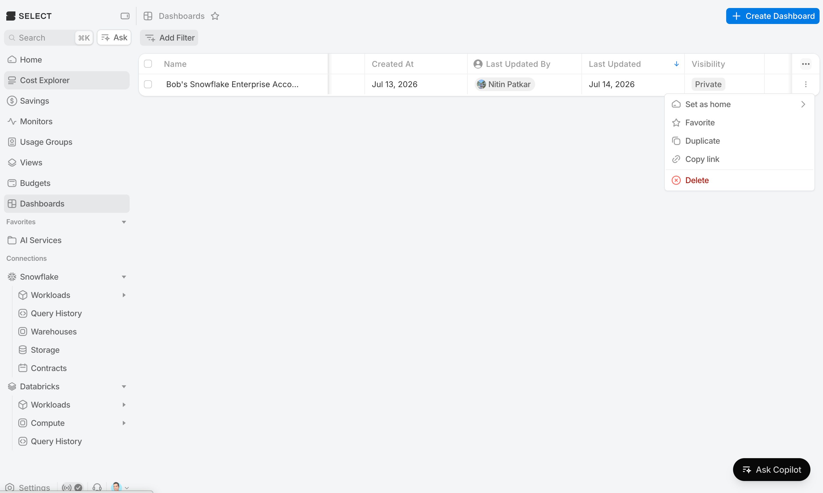 dashboard management