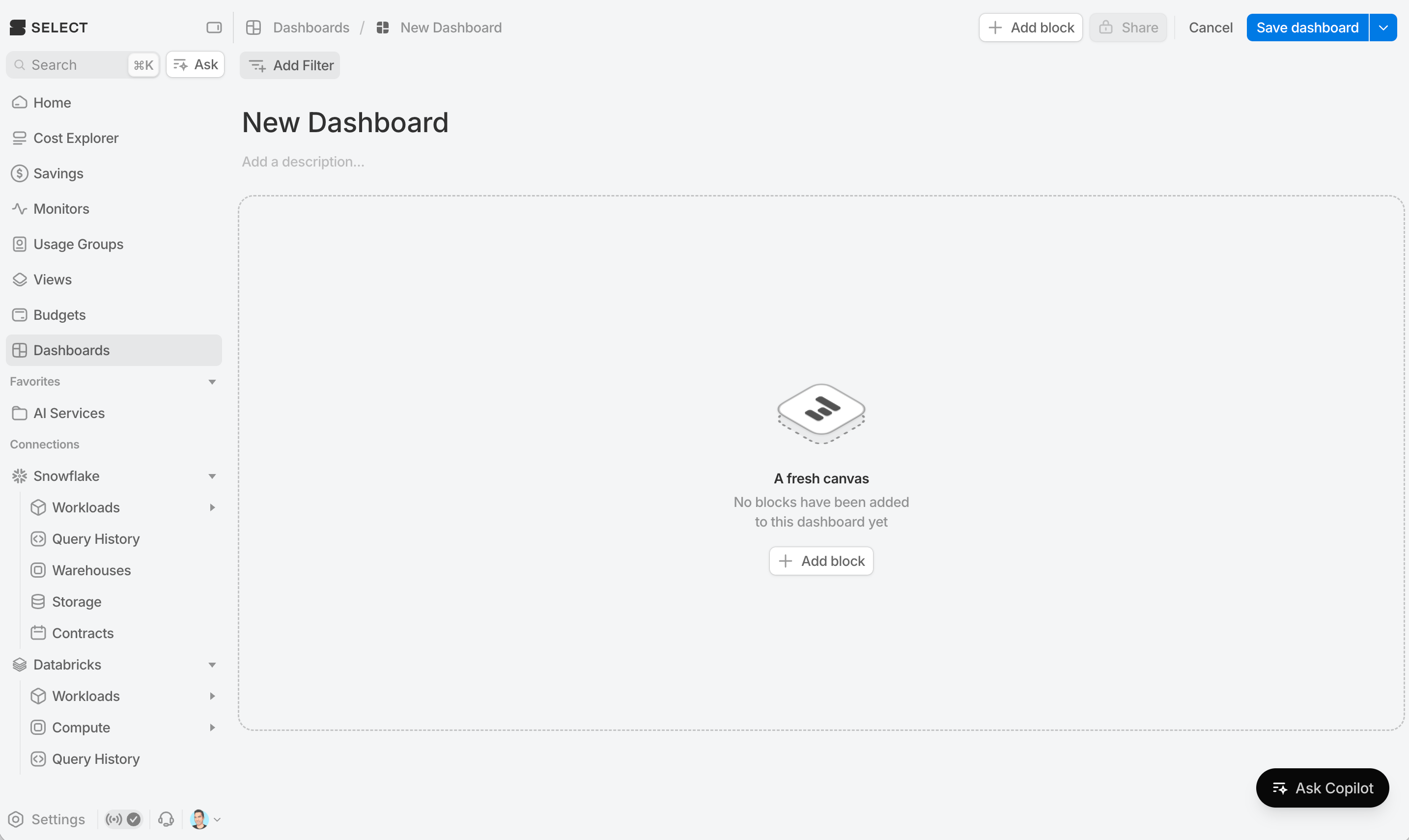 empty new dashboard