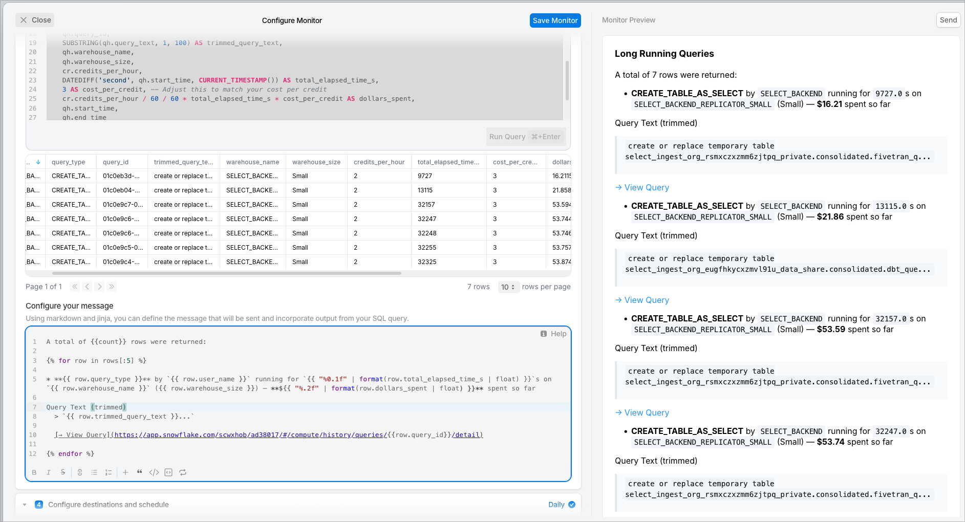 SELECT UI showing the same long-running query monitor alert