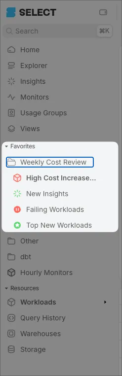 SELECT Favorites in Sidebar
