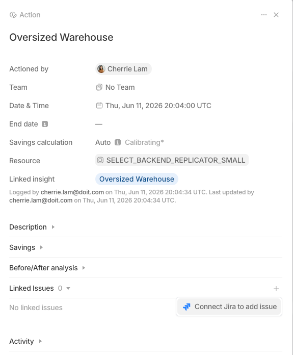 Actions can also be linked to issues in Jira