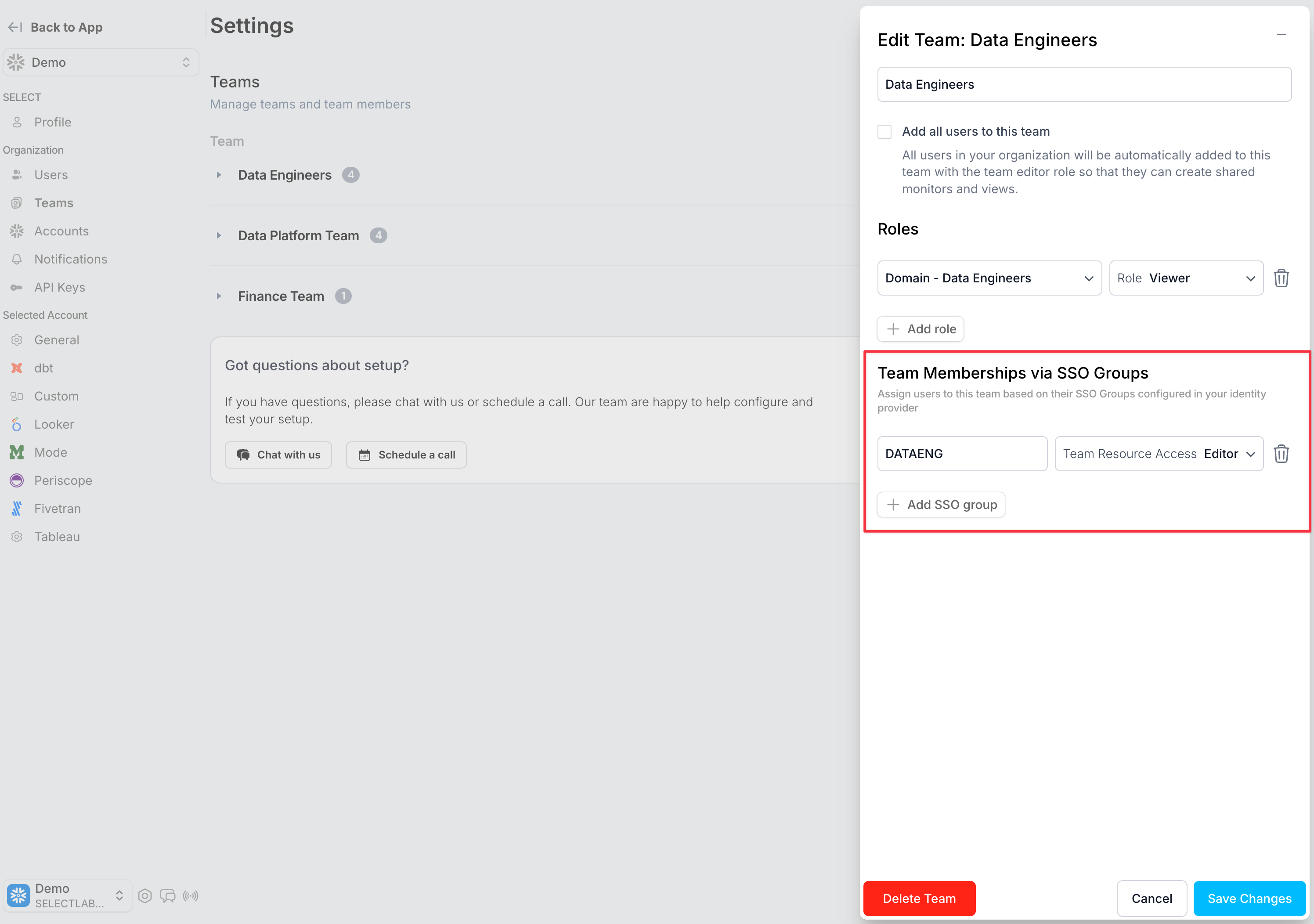 SELECT SSO group mapping for team membership
