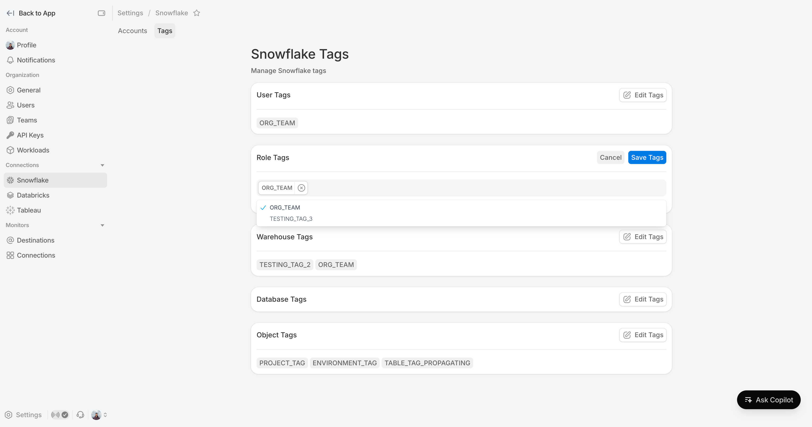 Snowflake Tags in SELECT
