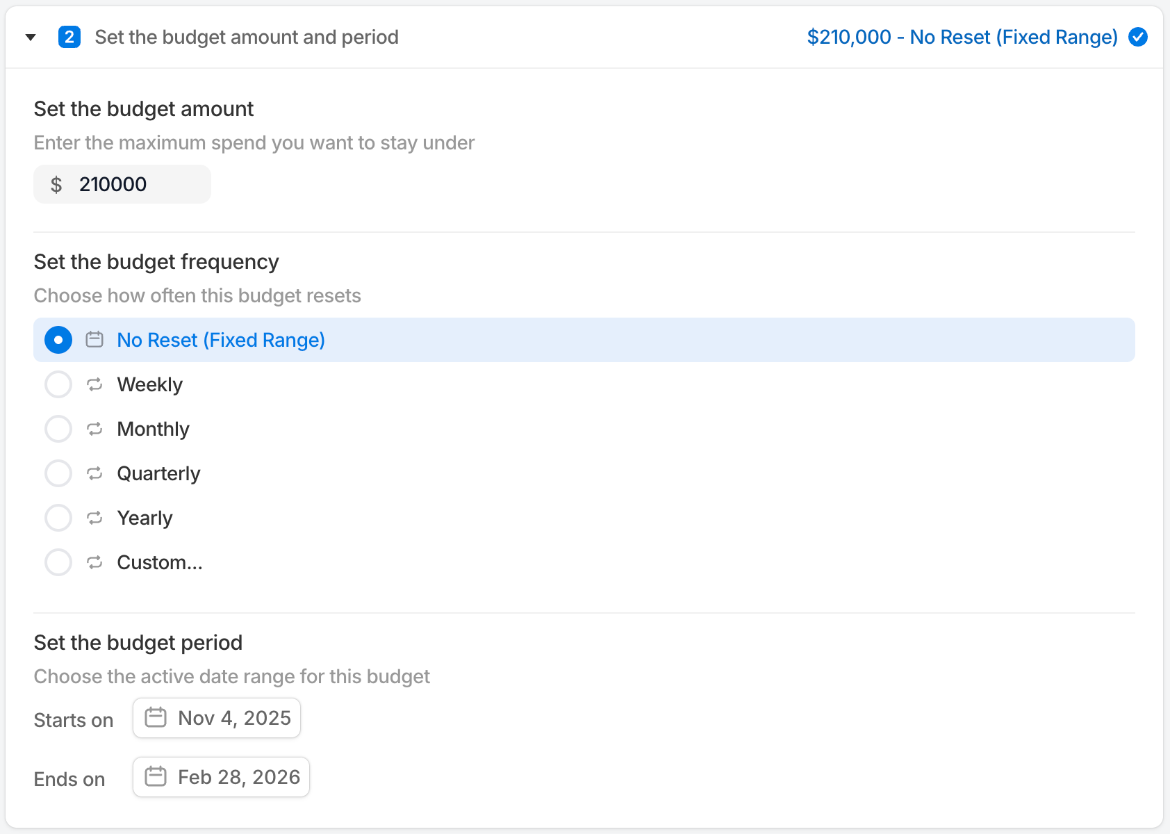 Budget Frequency + Period