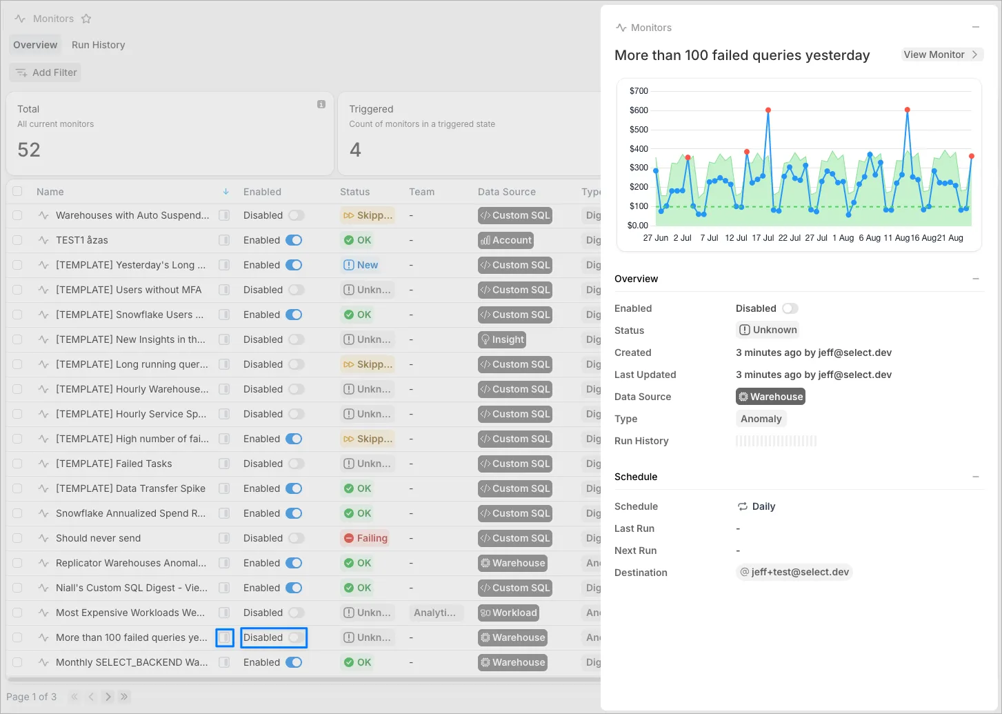 Manage existing monitors in SELECT