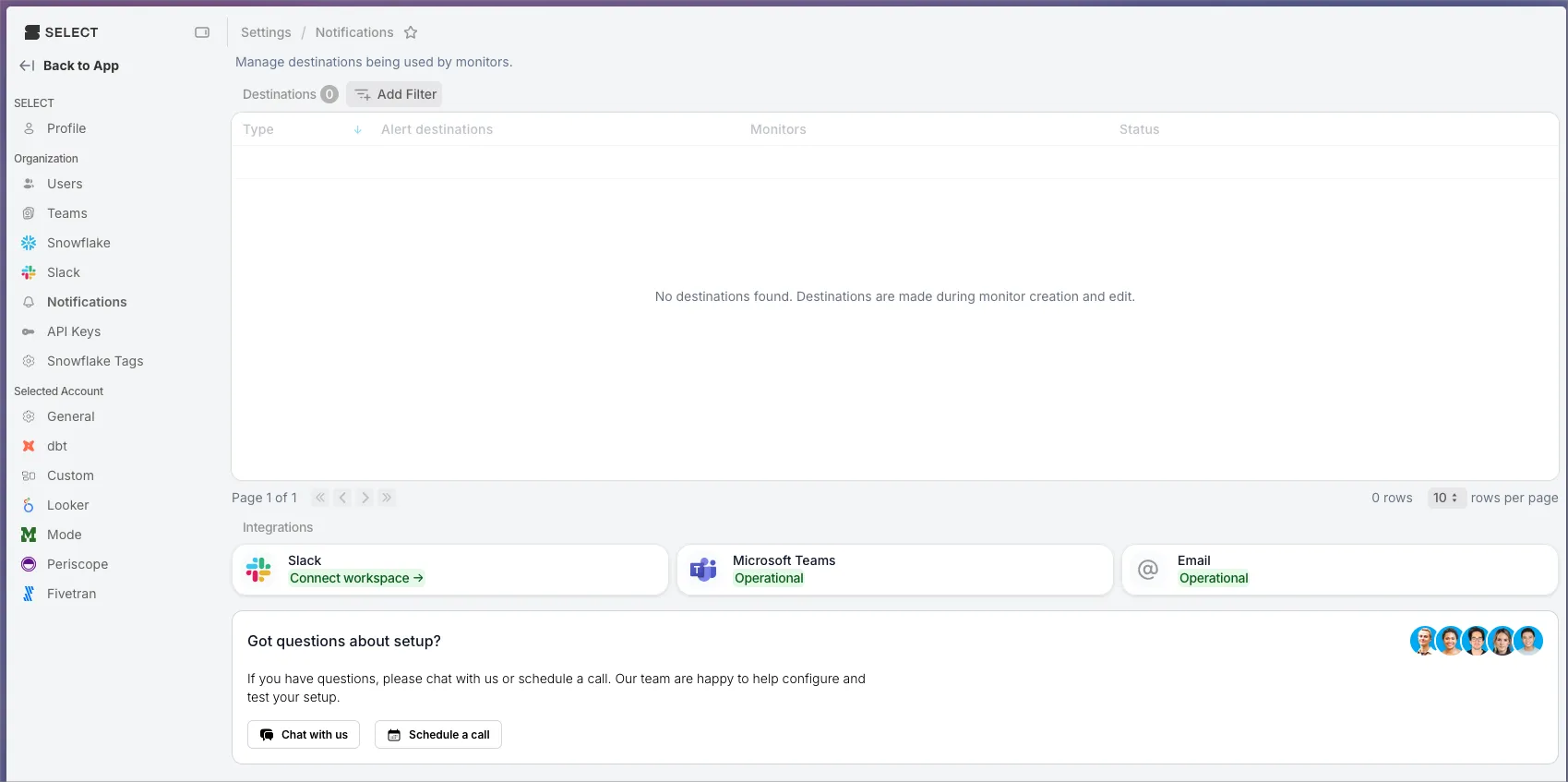 Notifications settings in SELECT