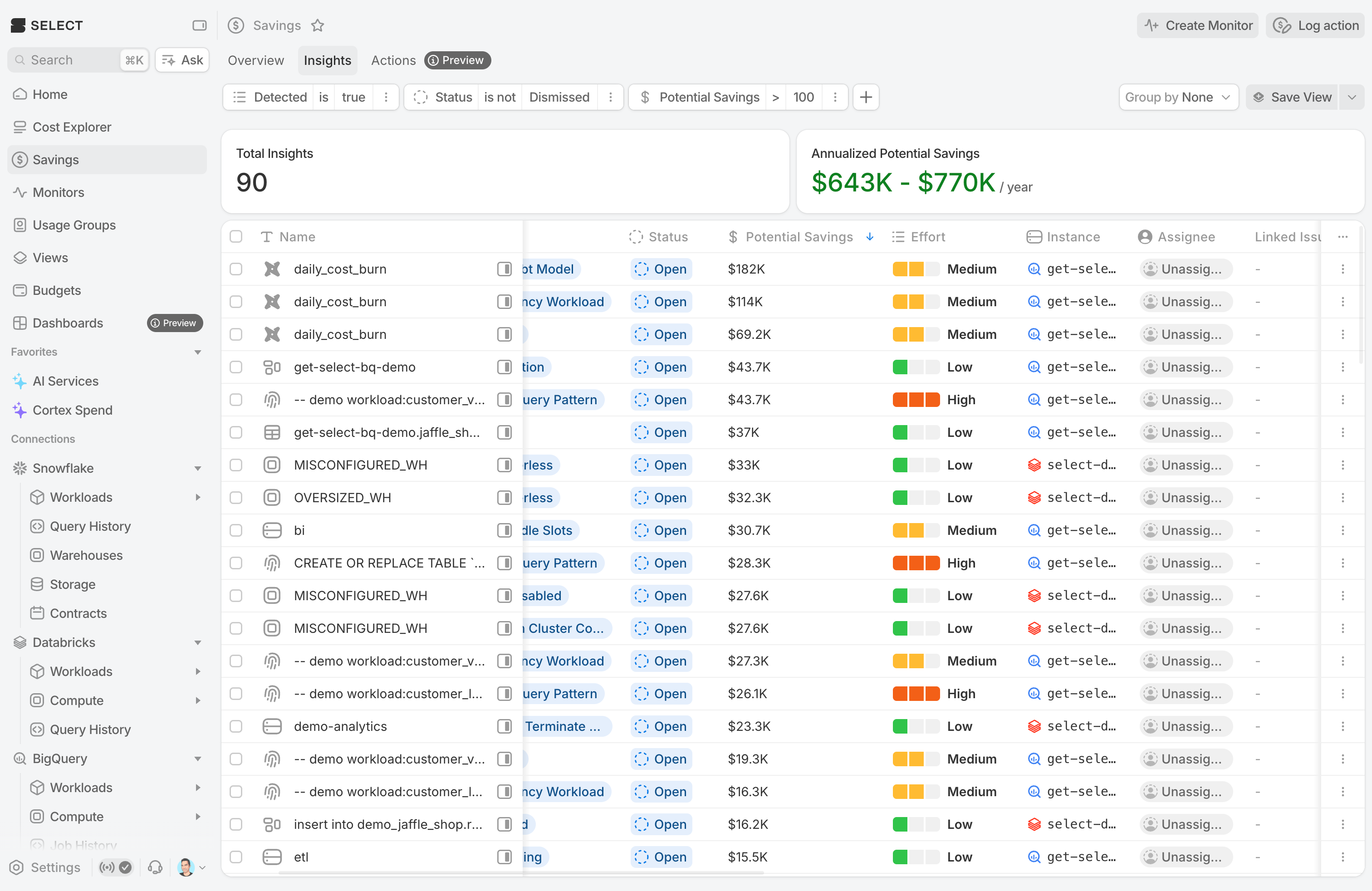 insight drawer with usage fields