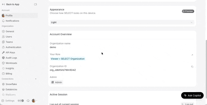 Changing appearance in SELECT settings