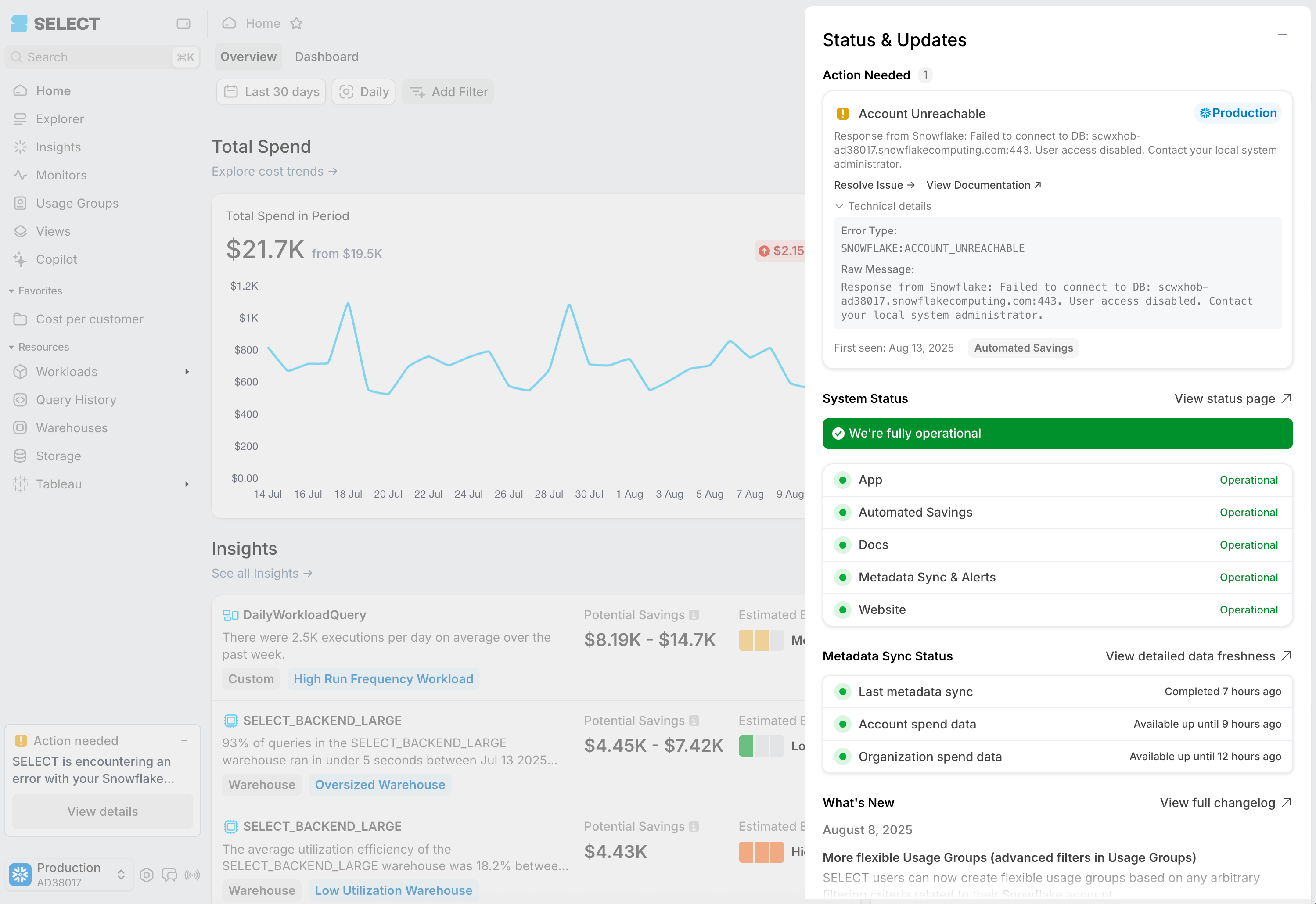 SELECT: improved user facing alerts