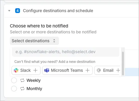 Add monitor destination in SELECT