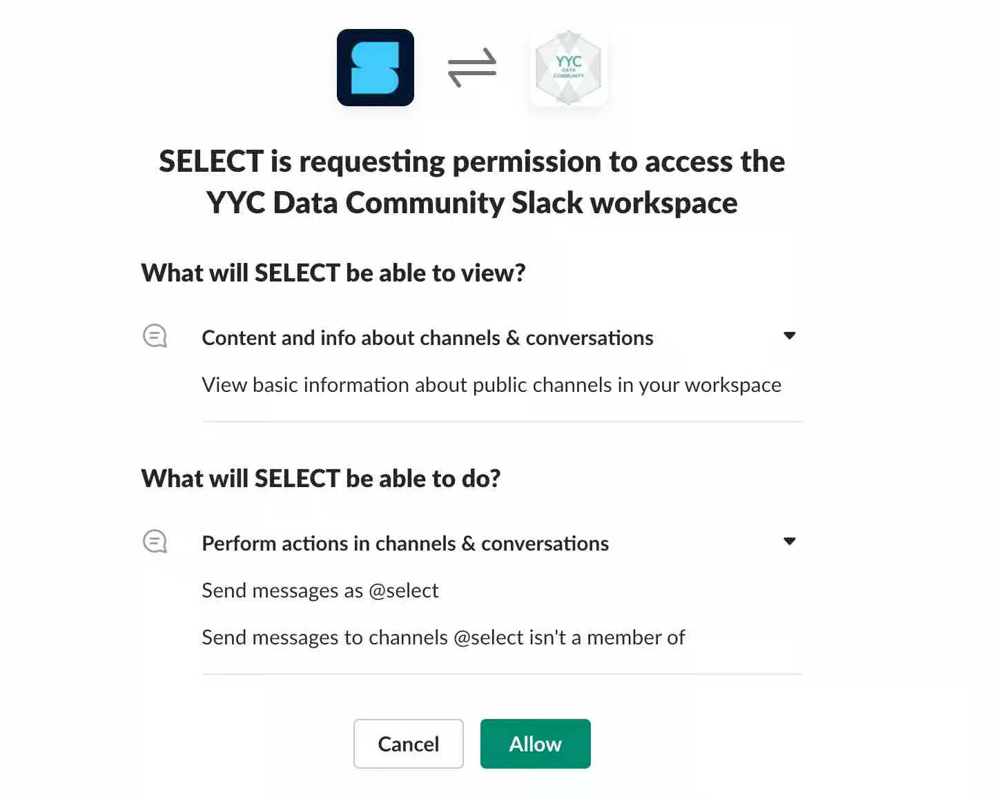 Slack / SELECT integration