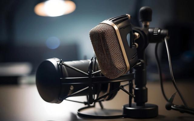 Mikrofon profesional dengan shock mount siap untuk perekaman podcast berkualitas di studio karawaci