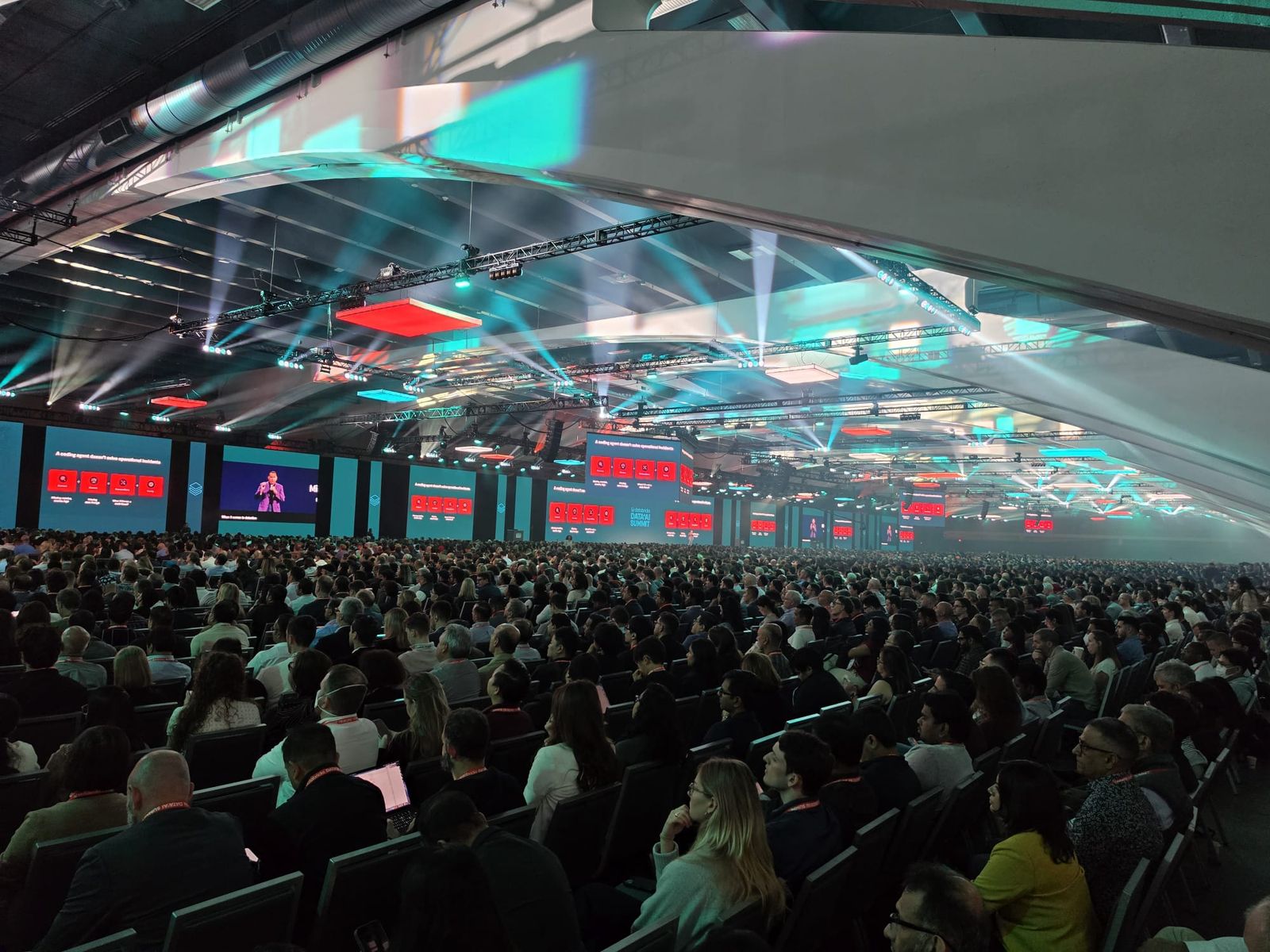 The main-stage keynote auditorium at the Databricks Data + AI Summit 2026, filled with attendees