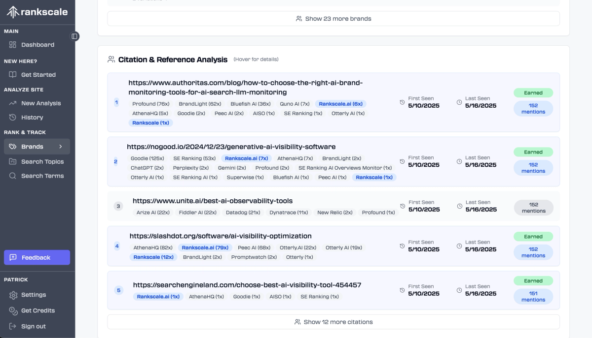 In-depth citation analysis with rankscale