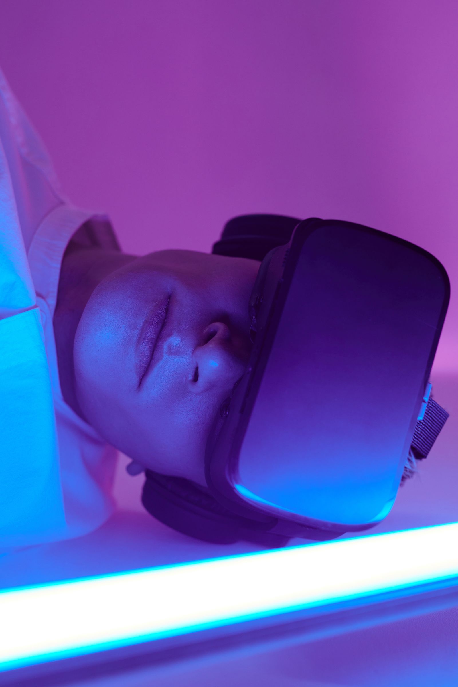 A person wearing a virtual reality headset during an immersive training session