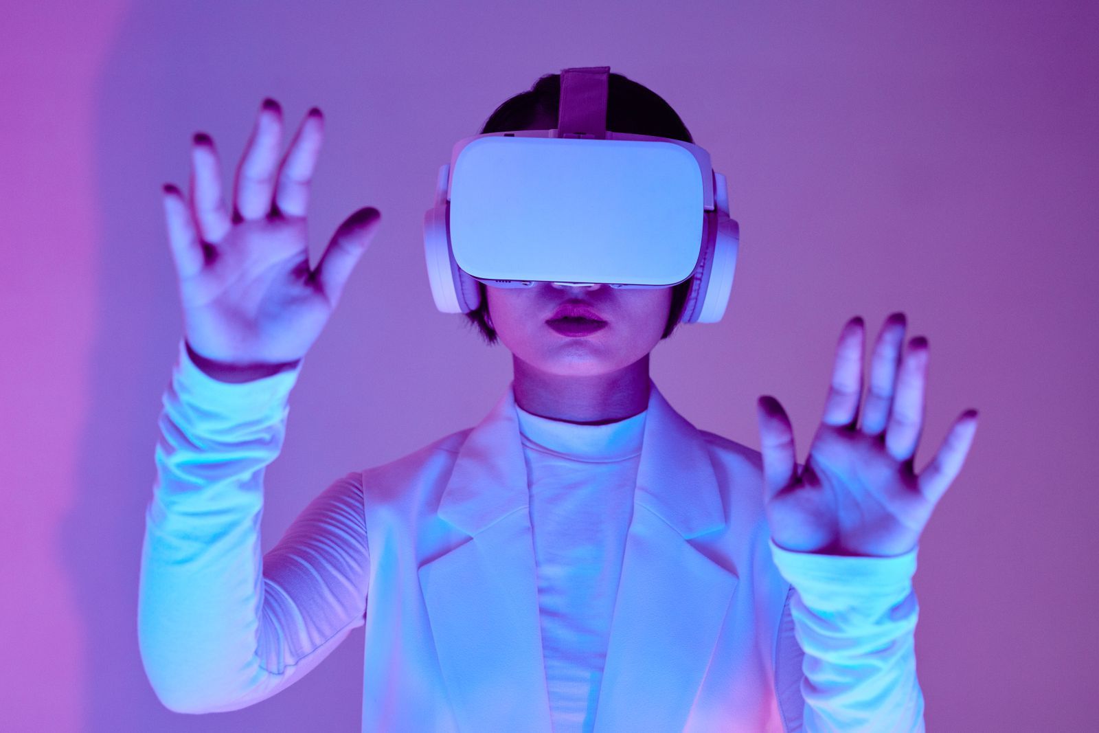 A learner wearing a virtual reality headset during a training session