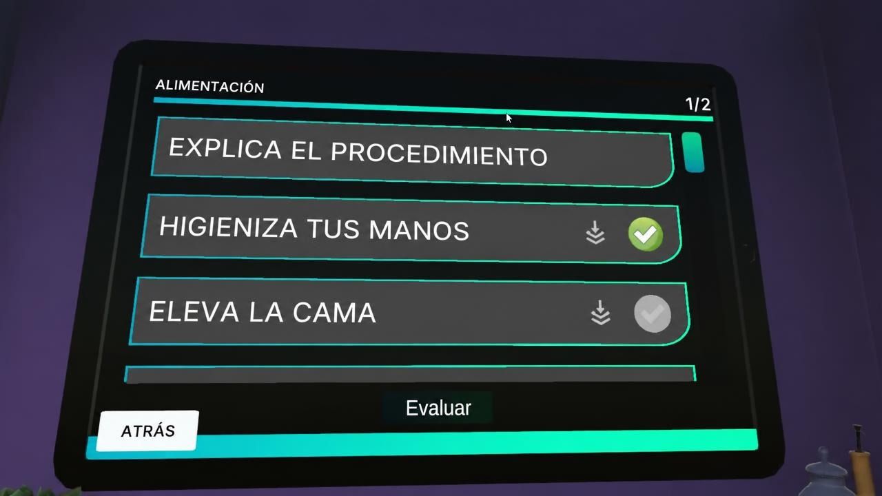 El protocolo de cuidados paso a paso dentro de la simulación de MetaMedicsVR