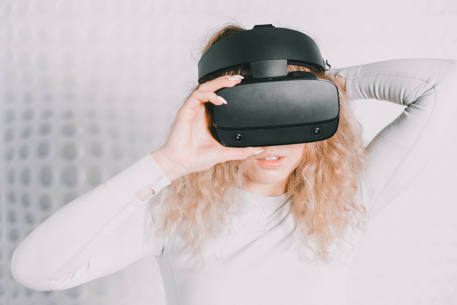 A person wearing a virtual reality headset during a training session