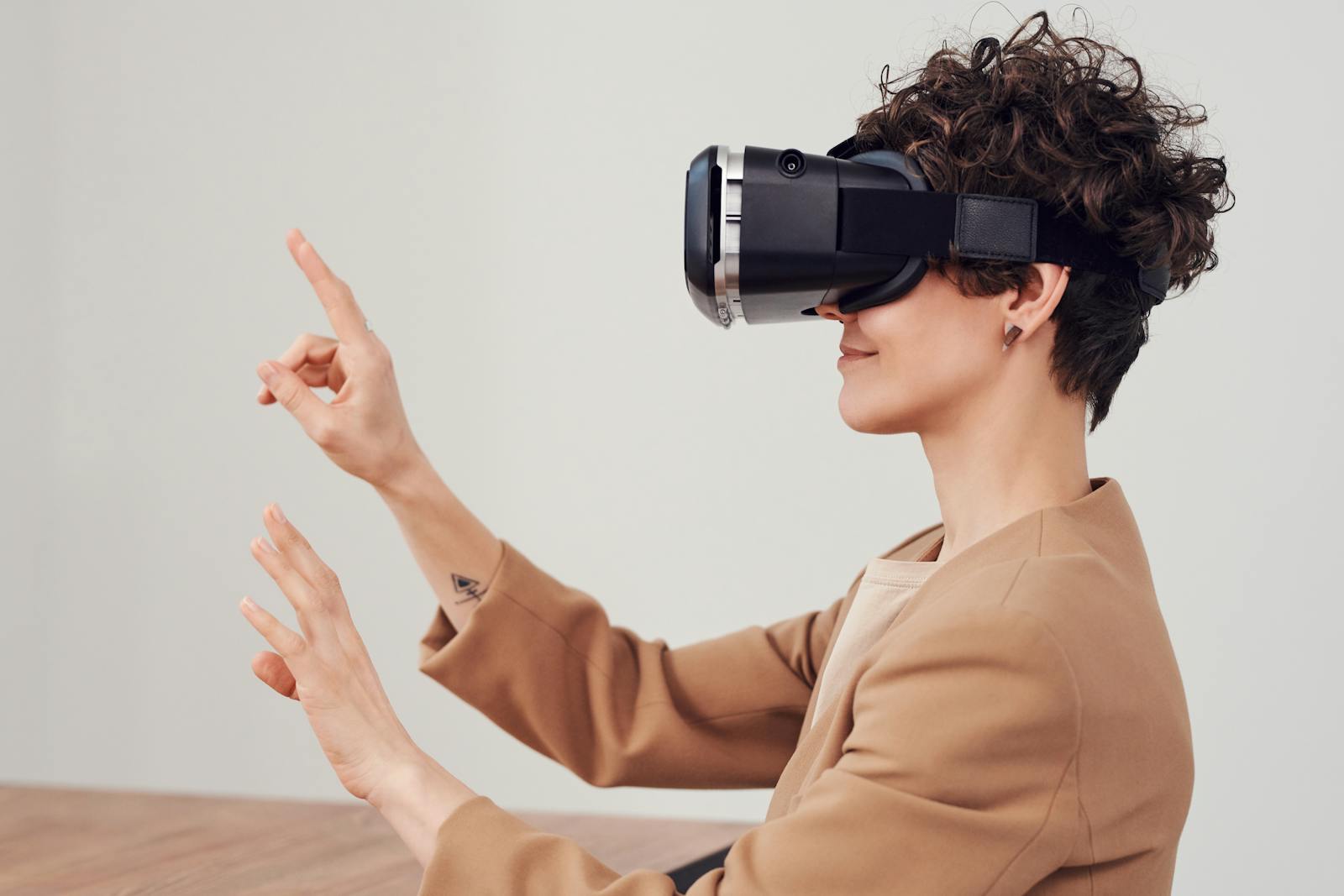 A person using a virtual reality headset to explore a simulated scenario