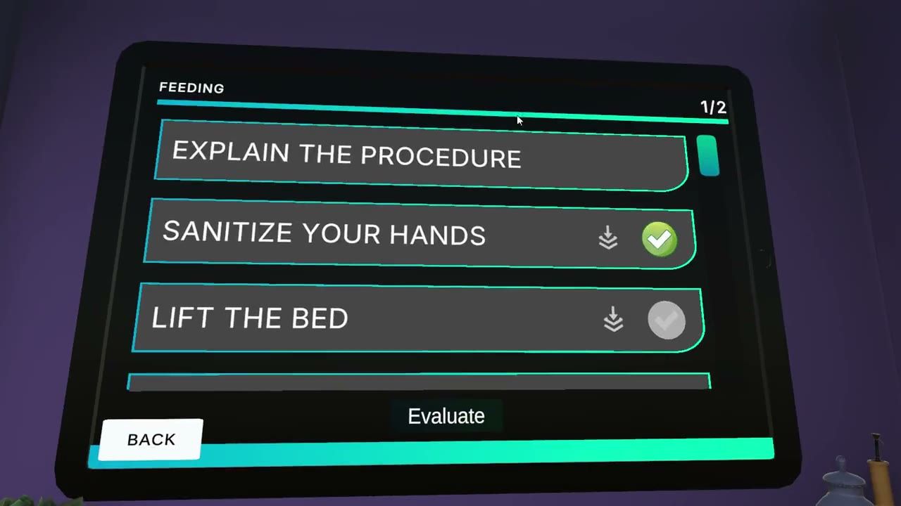 The step-by-step care protocol inside the MetaMedicsVR simulation