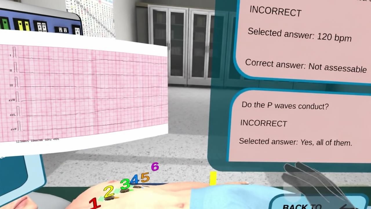 The EKG simulator’s immediate-correction panel over the printed strip