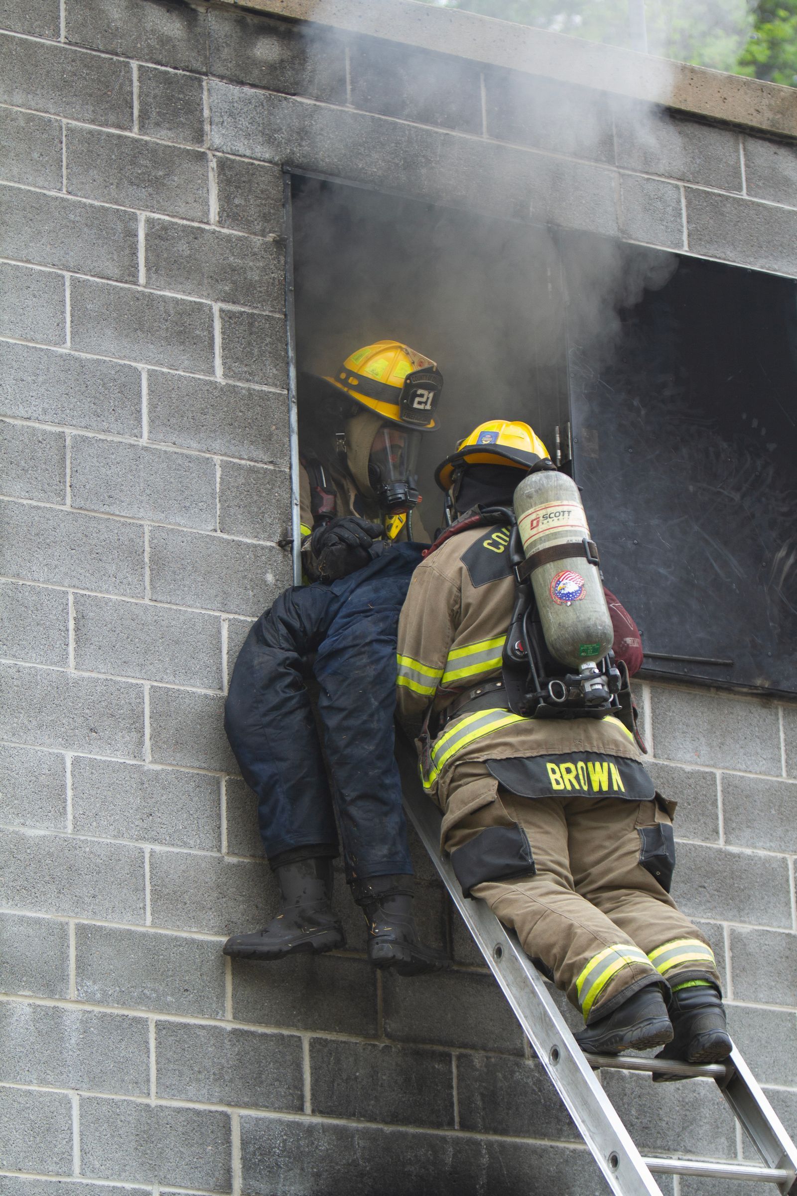 Emergency responders dealing with a fire during a high-risk situation