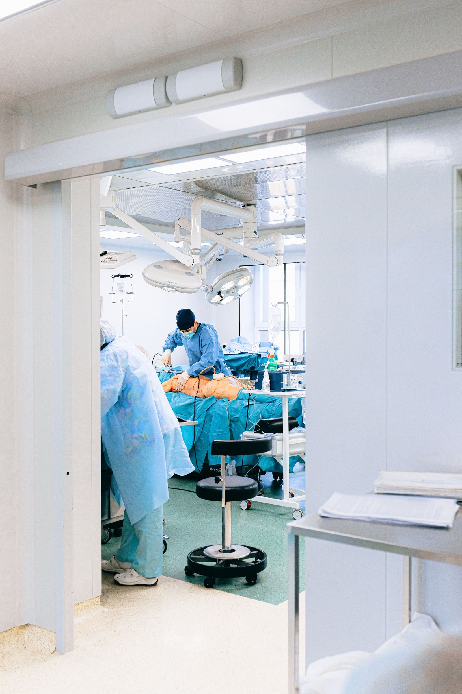 A diverse hospital team in a training session
