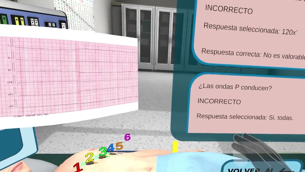 The EKG simulator’s immediate-correction panel over the printed strip