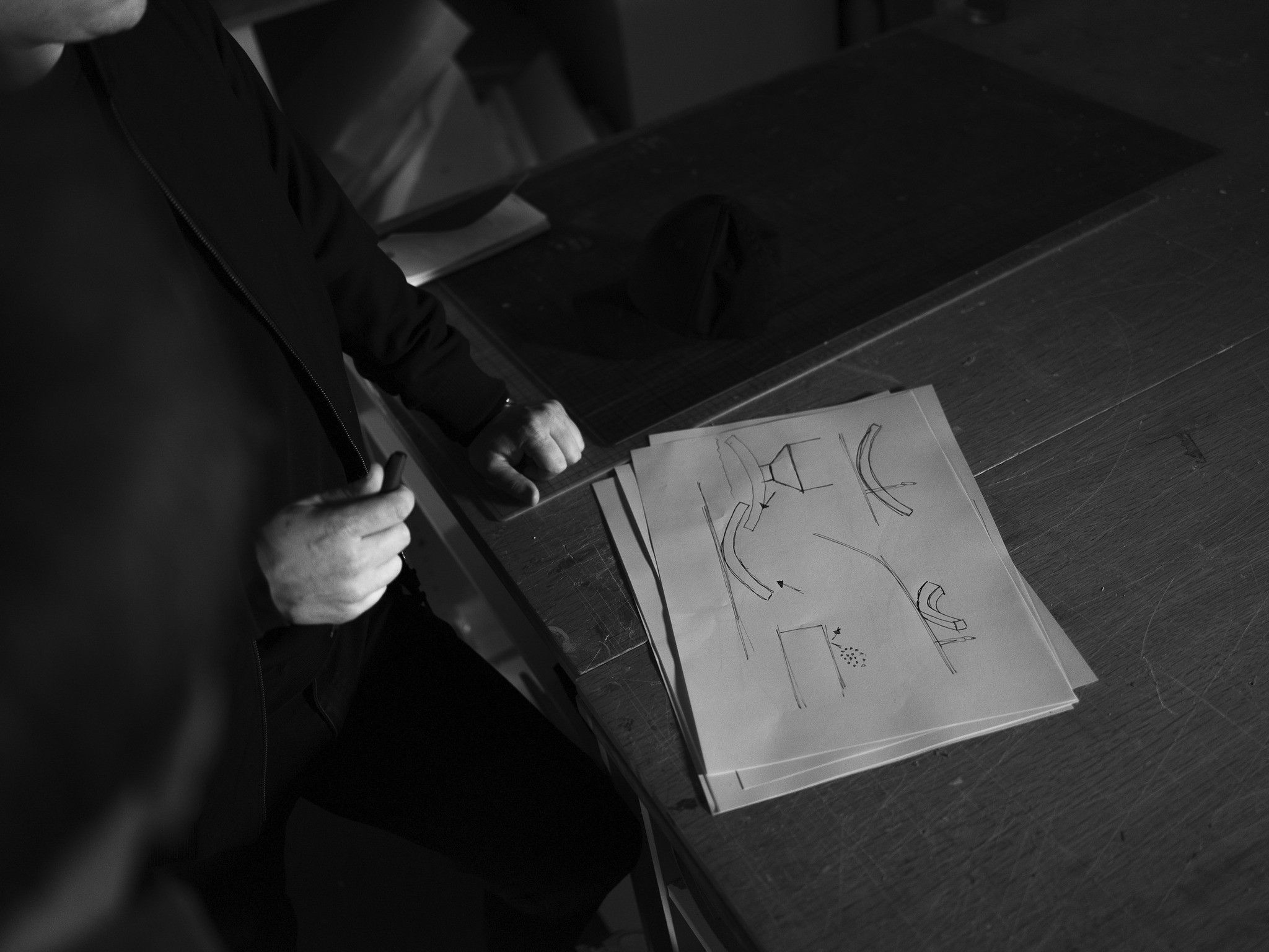 a paper with sketches of the peace bench.