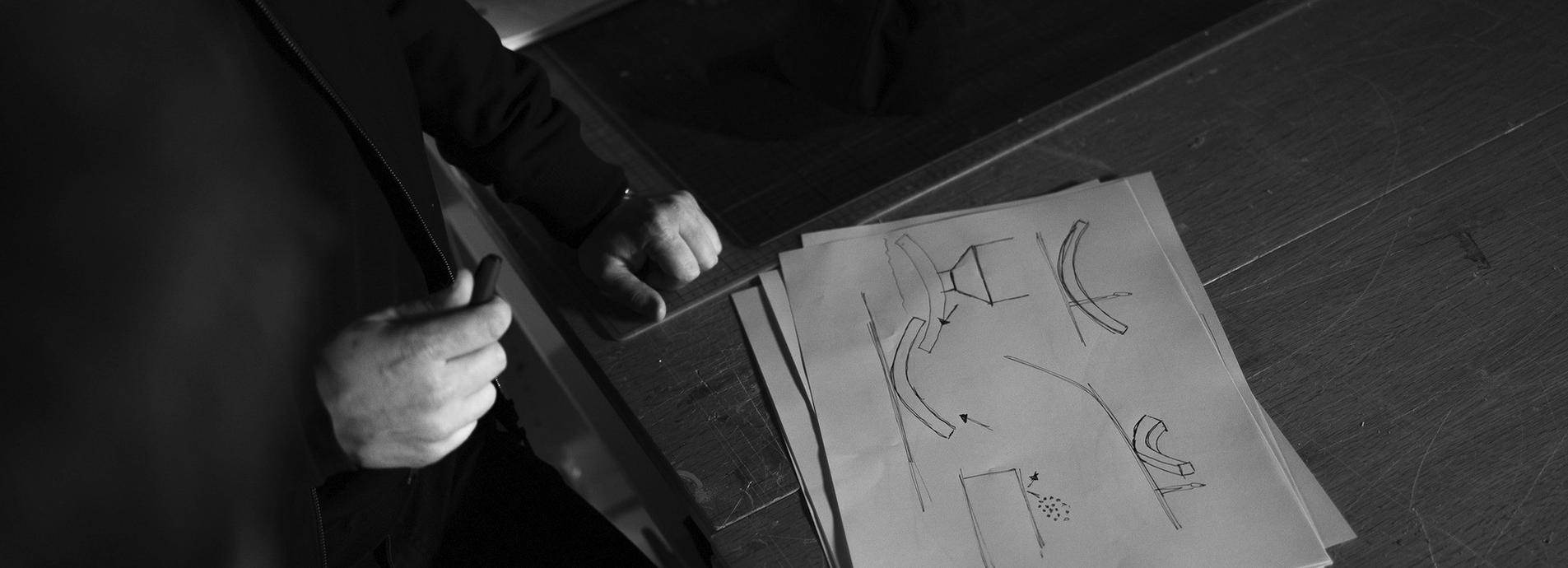 a paper with sketches of the peace bench.