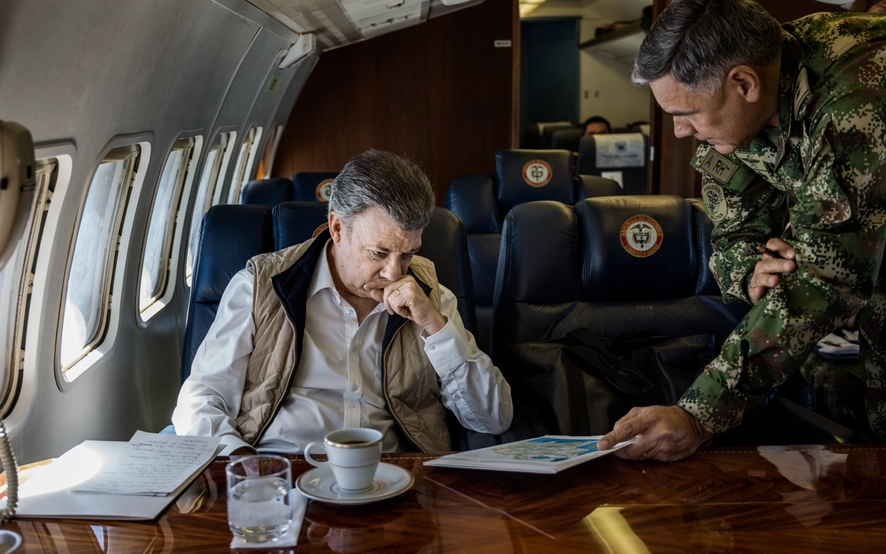 President Santos on his way to Norte Santander, one of the areas far most affected by the armed conflict.