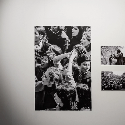 Showing a photo from the peace prize exhibition: woman - life - freedom