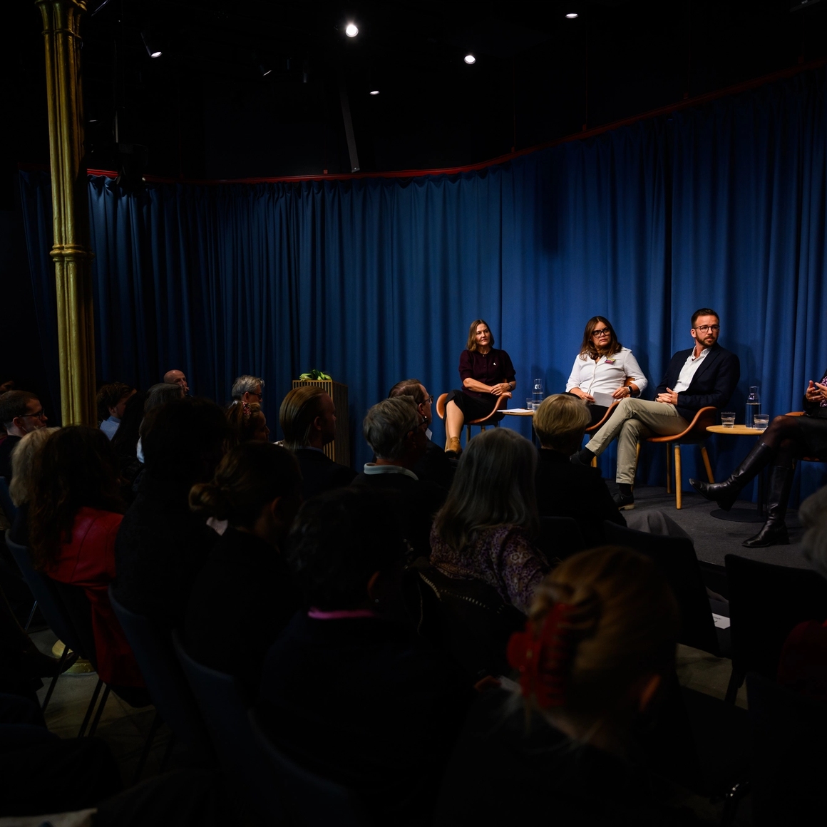 Audience watching a panel on stage.