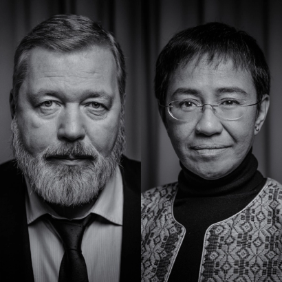 portrait of maria ressa and dmitry muratov