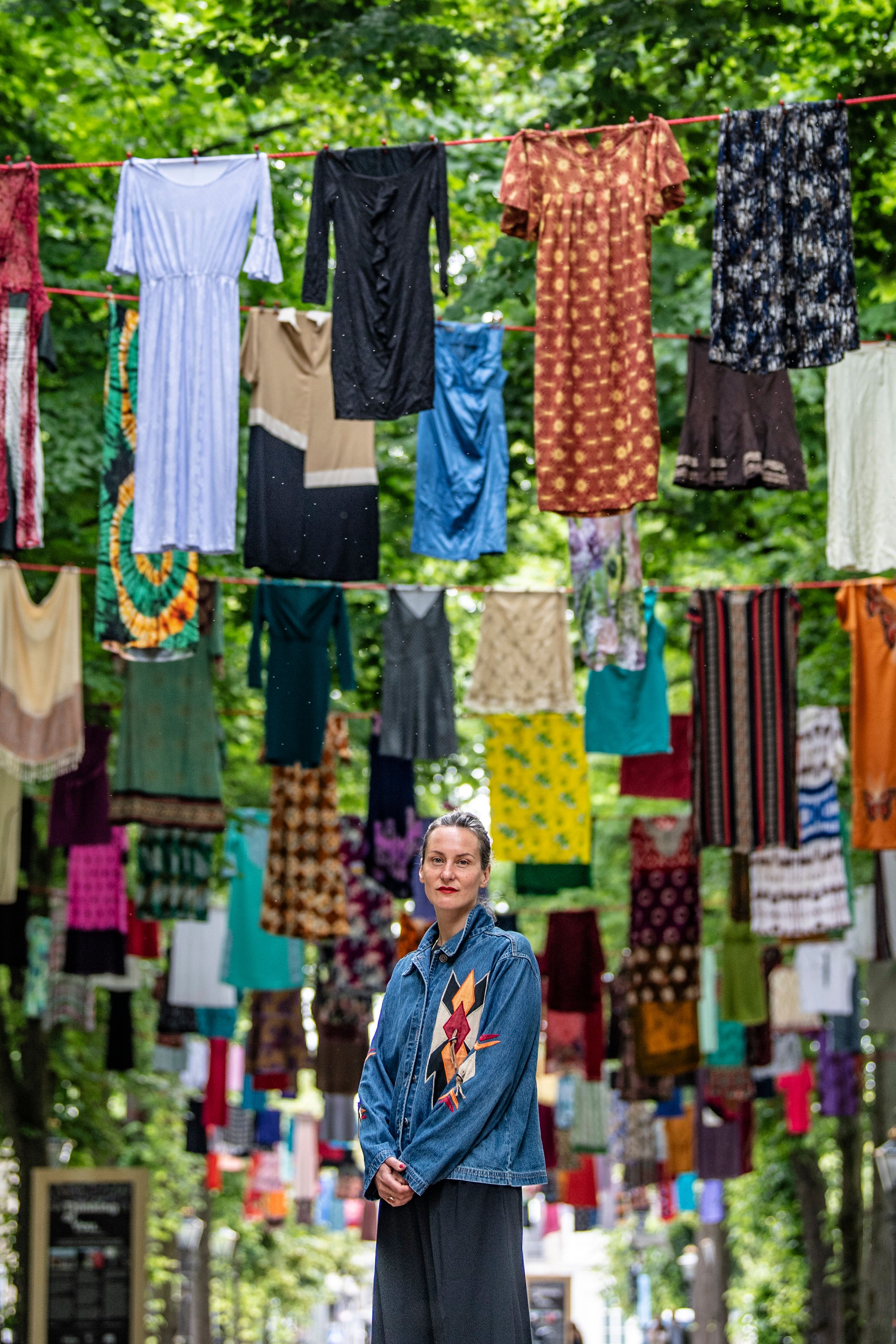 dresses hanging on strings