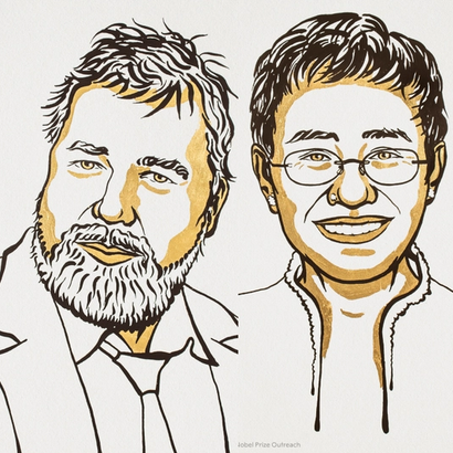 illustration of maria ressa and dmitry muratov
