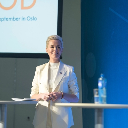 lady on stage of conference.