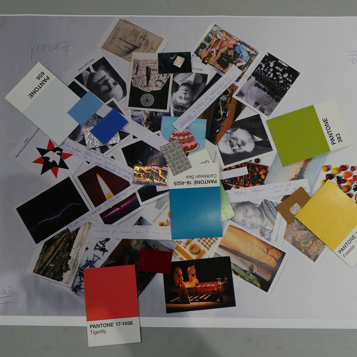 collage of immages and colors and tiny objects.