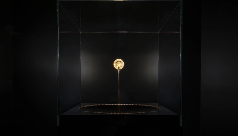 The Nobel Peace Prize medal displayed in the Medal Chamber. 