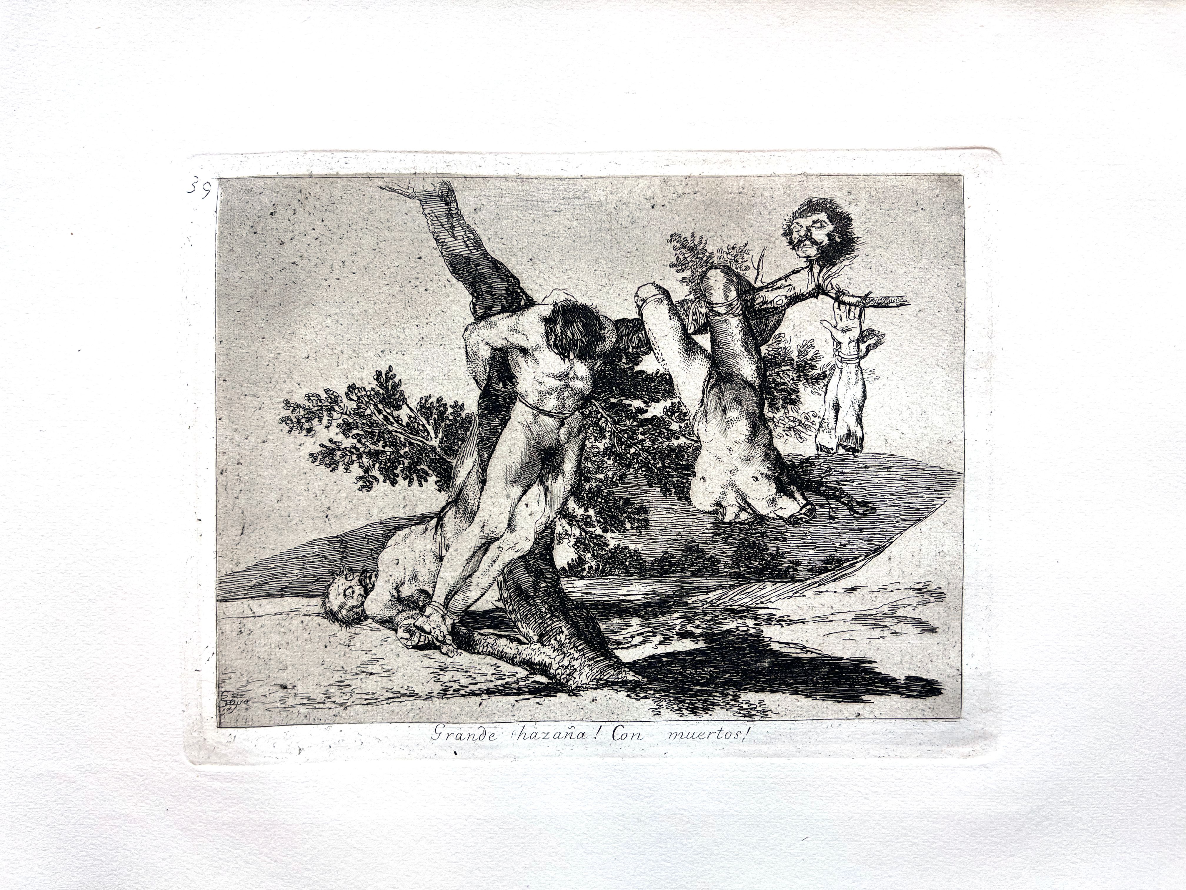 Illustration by Goya, showing dead men hung up in  a tree.