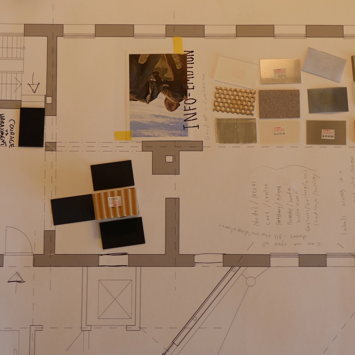 a collage on top of a room map.