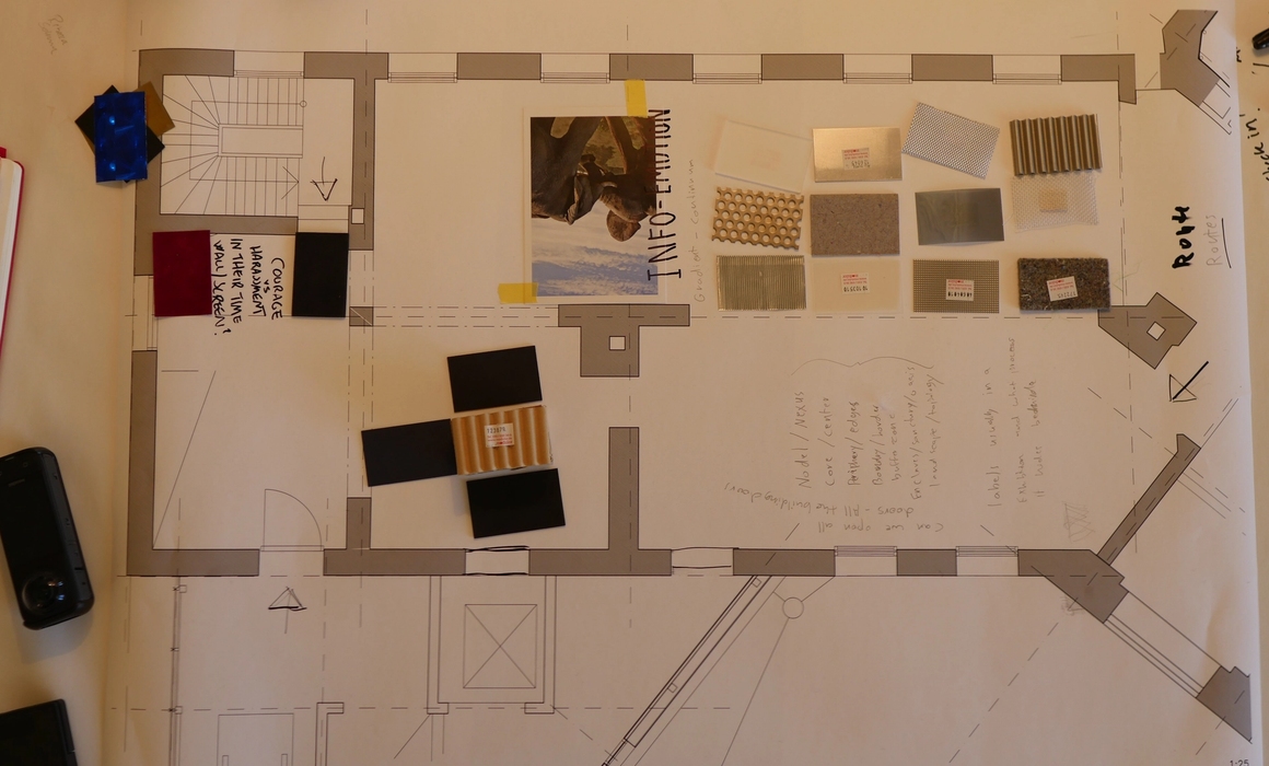 a collage on top of a room map.