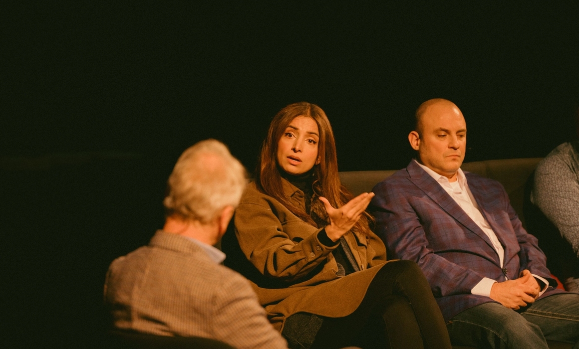 Deeyah Khan on stage. In dialogue about dialogue-