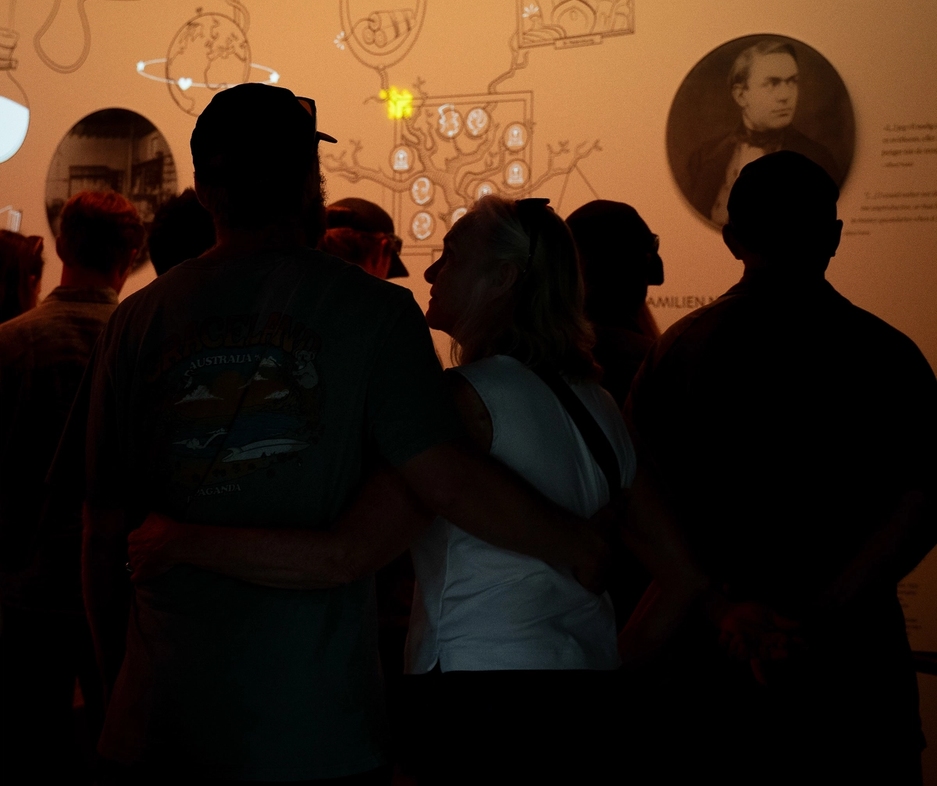 People getting a guided tour in the exhibitions